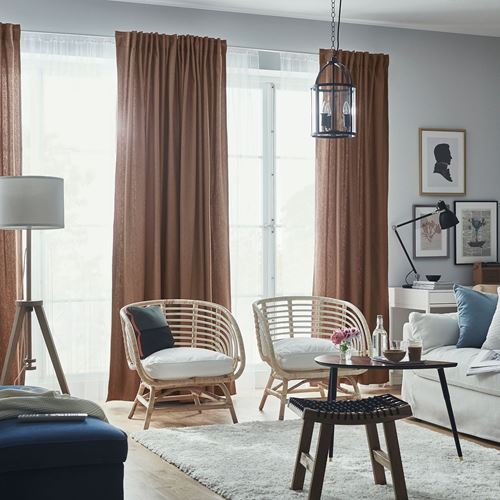 IKEA - TIBAST, blackout curtain, 1 pair, dark red, 145x300 cm