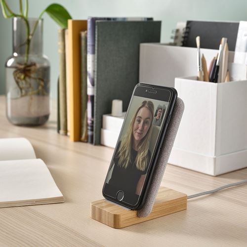 IKEA - NORDMARKE, wireless charging stand, bamboo