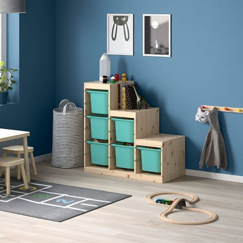 IKEA - TROFAST, storage-unit, pine/turquoise, 94x44x91 cm