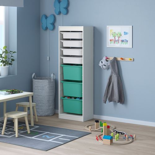 IKEA - TROFAST, storage-unit, white/turquoise, 46x30x145 cm