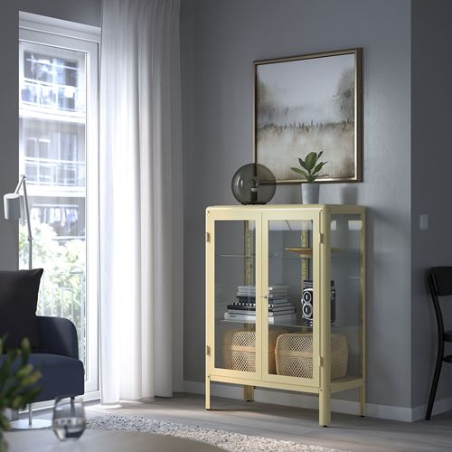 IKEA - FABRIKÖR, glass-door cabinet, light yellow, 81x113 cm