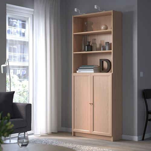 IKEA - BILLY, bookcase with half panel, white stained oak veneer, 80x30x202 cm