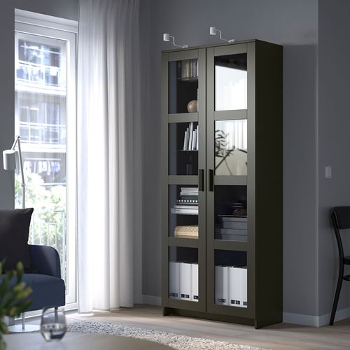 IKEA - BRIMNES, glass-door cabinet, black, 80x190 cm