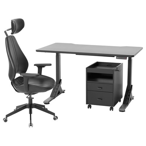 IKEA - UPPSPEL/GRUPPSPEL, gaming desk and chair with drawer unit, black, 140x80 cm