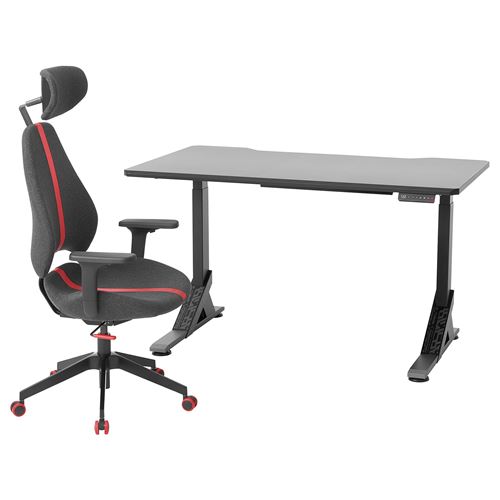 IKEA - UPPSPEL/GRUPPSPEL, gaming desk and chair, black/grey, 140x80 cm