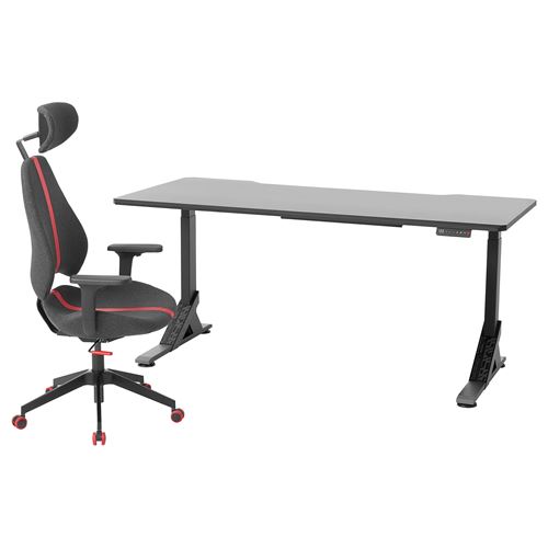 IKEA - UPPSPEL/GRUPPSPEL, gaming desk and chair, black/grey, 180x80 cm