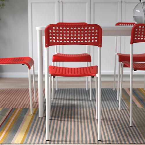 IKEA - ADDE, plastik sandalye, kırmızı-beyaz