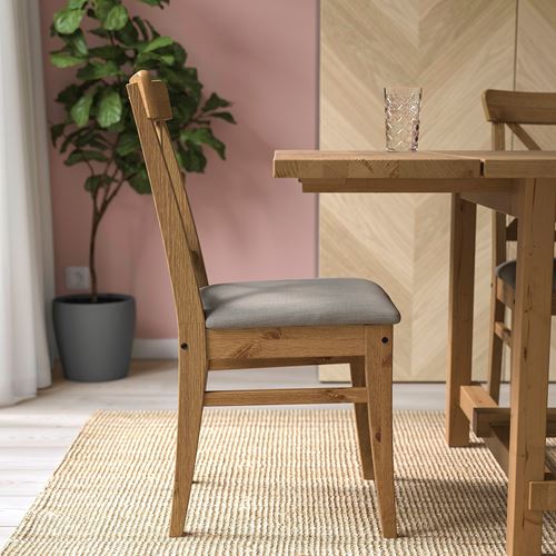 IKEA - INGOLF, upholstered wooden chair, antique stain-Nolhaga grey-beige