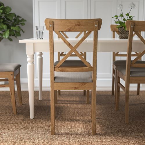 IKEA - INGOLF, upholstered wooden chair, antique stain-Nolhaga grey-beige