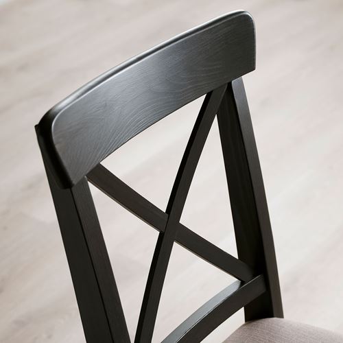 IKEA - INGOLF, upholstered wooden chair, brown-black/Nolhaga grey-beige