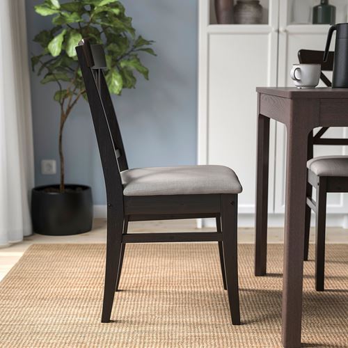 IKEA - INGOLF, upholstered wooden chair, brown-black/Nolhaga grey-beige