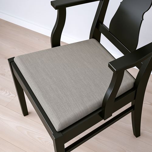 IKEA - INGATORP, wooden chair with armrests, black-Nolhaga grey-beige