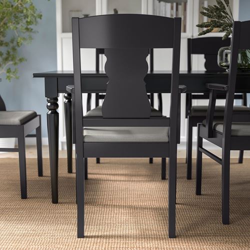 IKEA - INGATORP, wooden chair with armrests, black-Nolhaga grey-beige