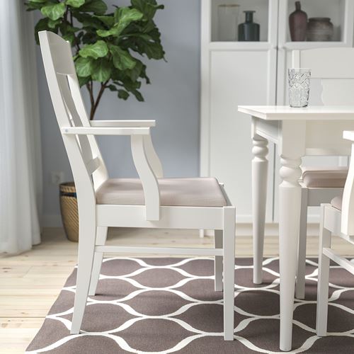 INGATORP, wooden chair with armrests, white-nordvalla beige