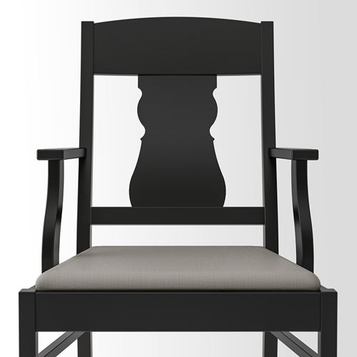 IKEA - INGATORP, wooden chair with armrests, black-Nolhaga grey-beige