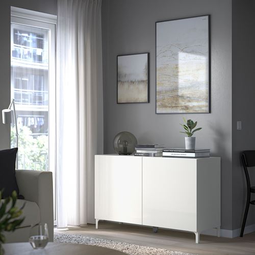 IKEA - BESTA, storage combination, high-gloss-white, 120x42x74 cm