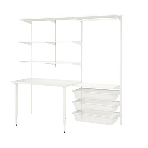 IKEA - BOAXEL/LAGKAPTEN, shelving unit with table top, white, 207x62x201 cm