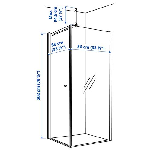 IKEA - OPPEJEN, duşakabin, renksiz, 86x86x202 cm