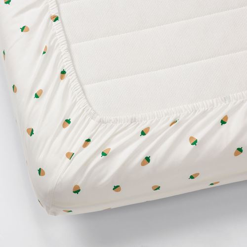 IKEA - BRUMMIG, children fitted sheet, white/patterned, 90x200 cm