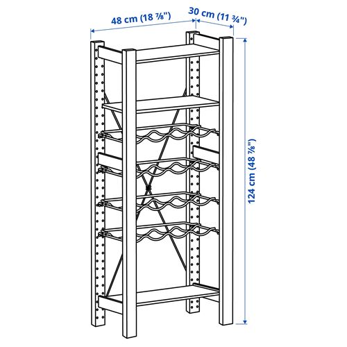IKEA - IVAR, şaraplık, çam-gri, 48x30x124 cm
