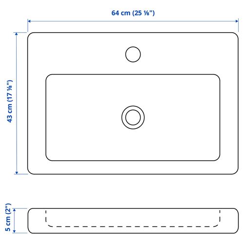 IKEA - TVALLEN, wash-basin, white, 64x43x5 cm