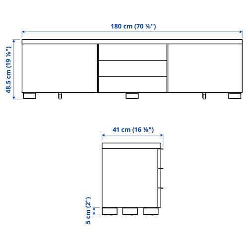 IKEA - BESTA BURS, tv bench, high-gloss white, 180x41x49 cm