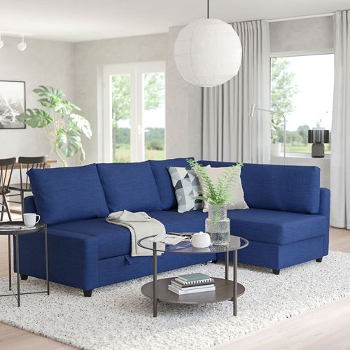 IKEA - FRIHETEN, corner sofa-bed with storage, skiftebo dark blue