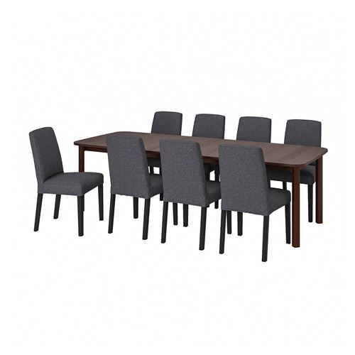 IKEA - STRANDTORP/BERGMUND, dining set, brown-gunnared medium grey, 8 chairs