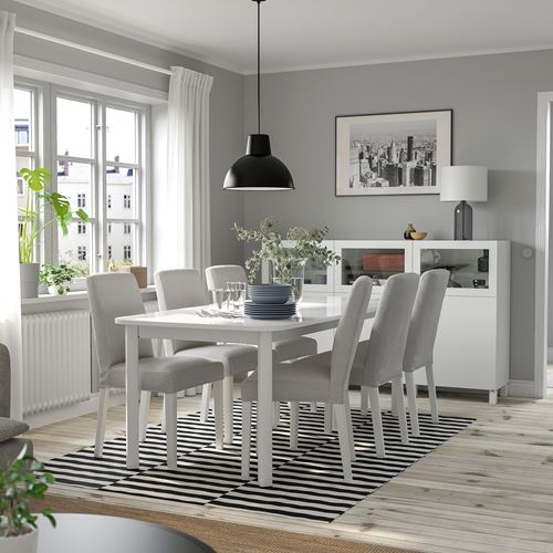 IKEA - STRANDTORP/BERGMUND, yemek masası takımı, beyaz-orrsta açık gri, 6 sandalyeli