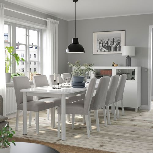 IKEA - STRANDTORP/BERGMUND, yemek masası takımı, beyaz-orrsta açık gri, 8 sandalyeli