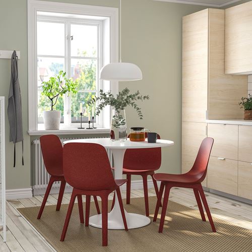 IKEA - DOCKSTA/ODGER, kitchen table set, white/red, 4 chairs