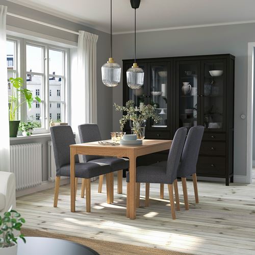 IKEA - EKEDALEN/BERGMUND, dining set, oak appearance-medium grey, 4 chairs