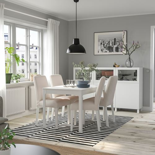 IKEA - EKEDALEN/BERGMUND, dining set, white-Hallarp beige, 4 chairs