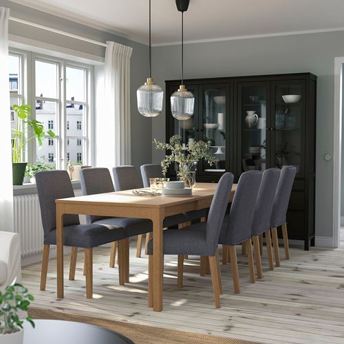 IKEA - EKEDALEN/BERGMUND, dining set, oak appearance-medium grey, 6 chairs