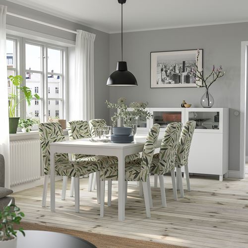 IKEA - EKEDALEN/BERGMUND, dining set, white-fagelfors multicolour , 6 chairs