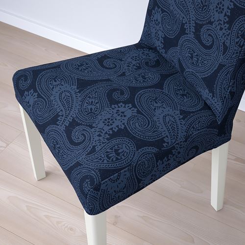 IKEA - BERGMUND, upholstered wooden chair, white-kvillsfors dark blue