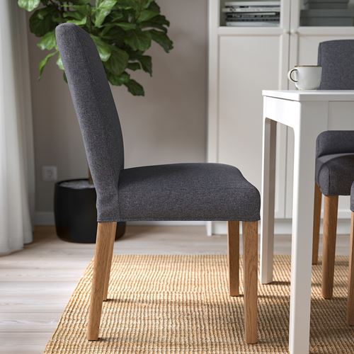 IKEA - BERGMUND, upholstered wooden chair, oak appearance-medium grey