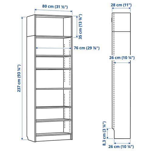 IKEA - BILLY, bookcase, white, 80x28x237 cm