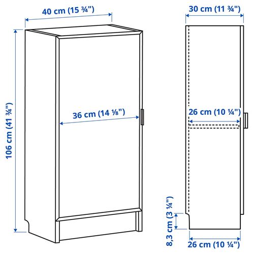 IKEA - BILLY, bookcase with door, white, 40x30x106 cm