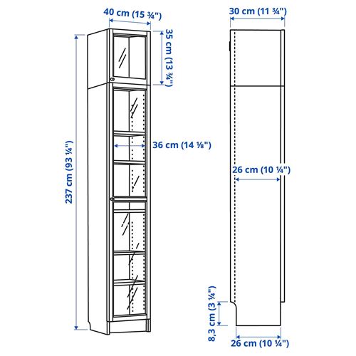 IKEA - BILLY, cam kapaklı kitaplık, beyaz, 40x30x237 cm