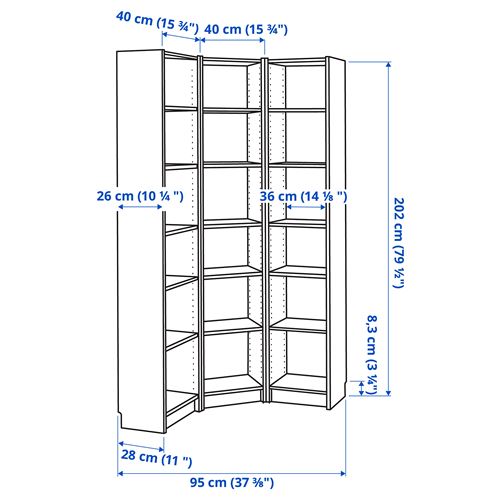 IKEA - BILLY, corner bookcase, white, 95/95x28x202 cm