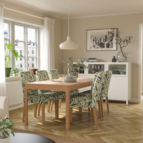IKEA - EKEDALEN/BERGMUND, dining set, oak effect-fagelfors multicolour , 6 chairs