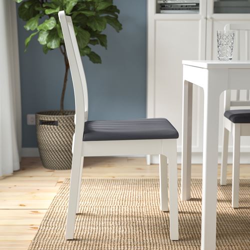 IKEA - EKEDALEN, upholstered wooden chair, white/Hakebo dark grey