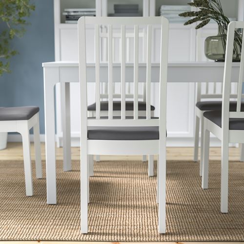 IKEA - EKEDALEN, upholstered wooden chair, white/Hakebo dark grey
