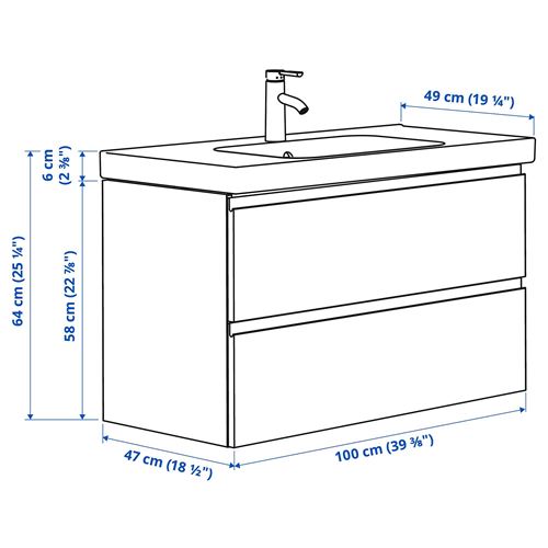 IKEA - GODMORGON/ODENSVIK, lavabo dolabı kombinasyonu, parlak cila beyaz, 103x49x64 cm