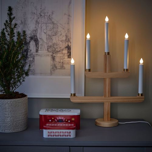 STRALA, LED'li şamdan, çam, 56 cm