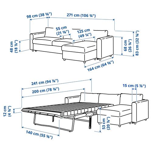 IKEA - VIMLE, corner sofa-bed with storage, saxemara blue/black