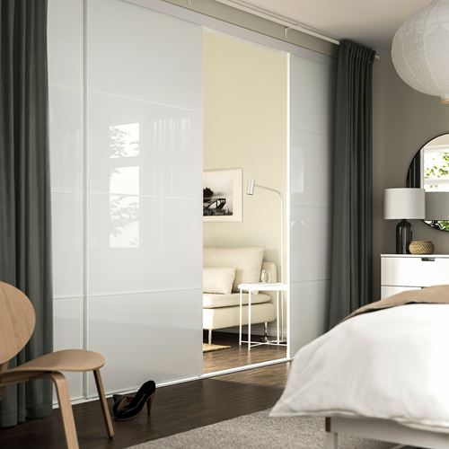 IKEA - SKYTTA/FARVIK, gömme dolap için sürgü kapak, beyaz-cam, 351x240 cm