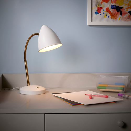 IKEA - ISNALEN, LED'li çalışma lambası, beyaz-pirinç rengi, 37 cm