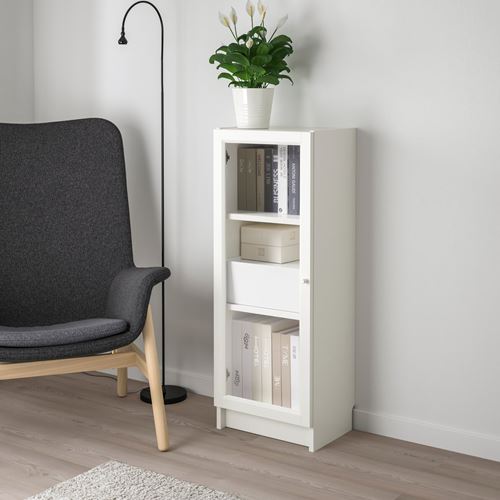 IKEA - BILLY, bookcase with door, white/transparent glass, 40x30x106 cm